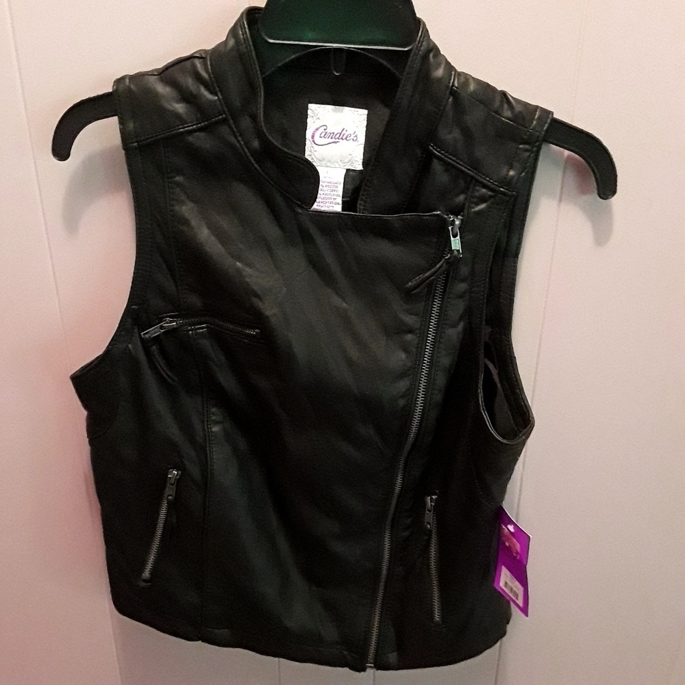 NWT soft faux leather moto vest black Candie's L